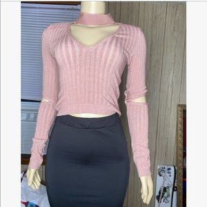 Blush Pink Cropped Top with Cut Outs: Size XL